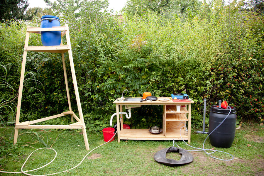Kitchen unit-rainwater collector and biogas digester